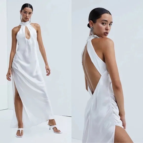 NWT For Love & Lemons White Halter Satin Dress - Picture 1 of 7